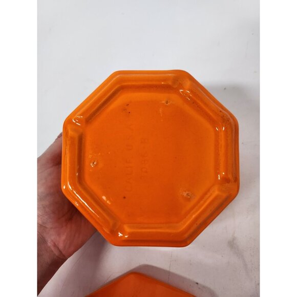 Vintage California Pottery USA Orange Ceramic Serving Bowl Candy Dish Lidded - Picture 9 of 10